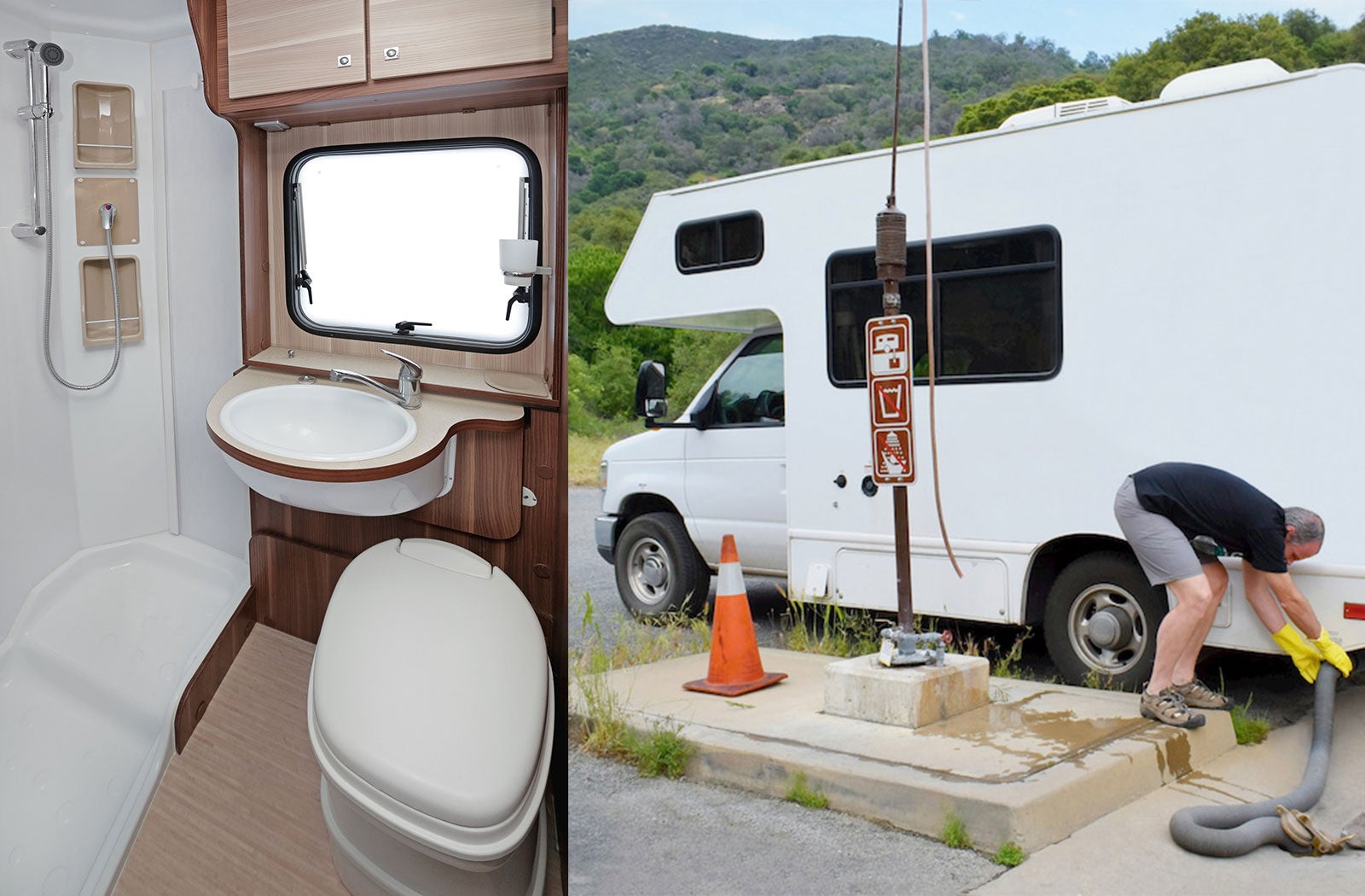 Portable RV/camper toilet and holding tank setup in Utica, New York State