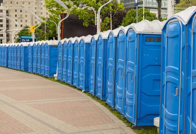 Seasonal porta potty units set up at a Utica, New York State venue